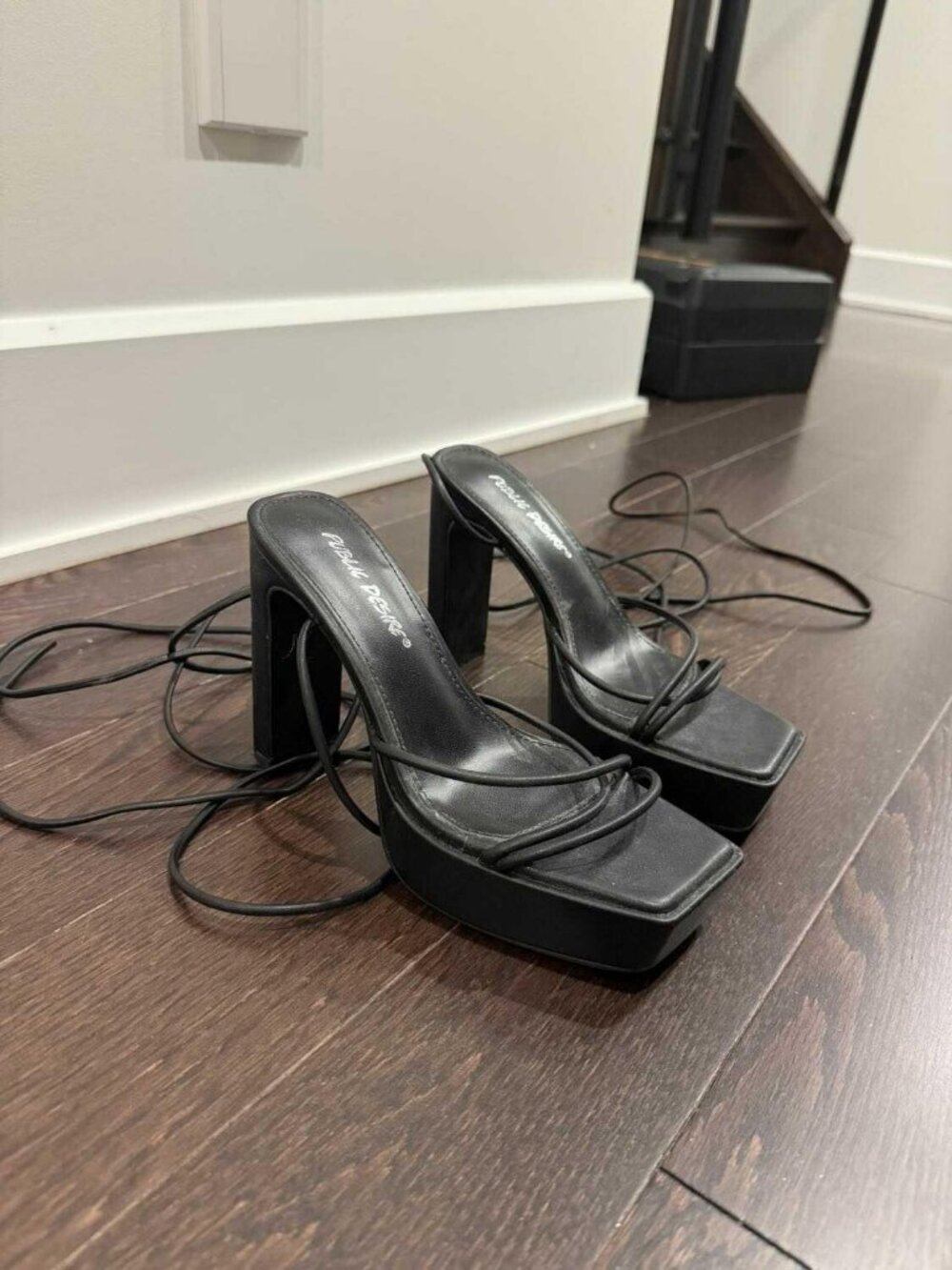 Black Platform Block Heel Sandals New